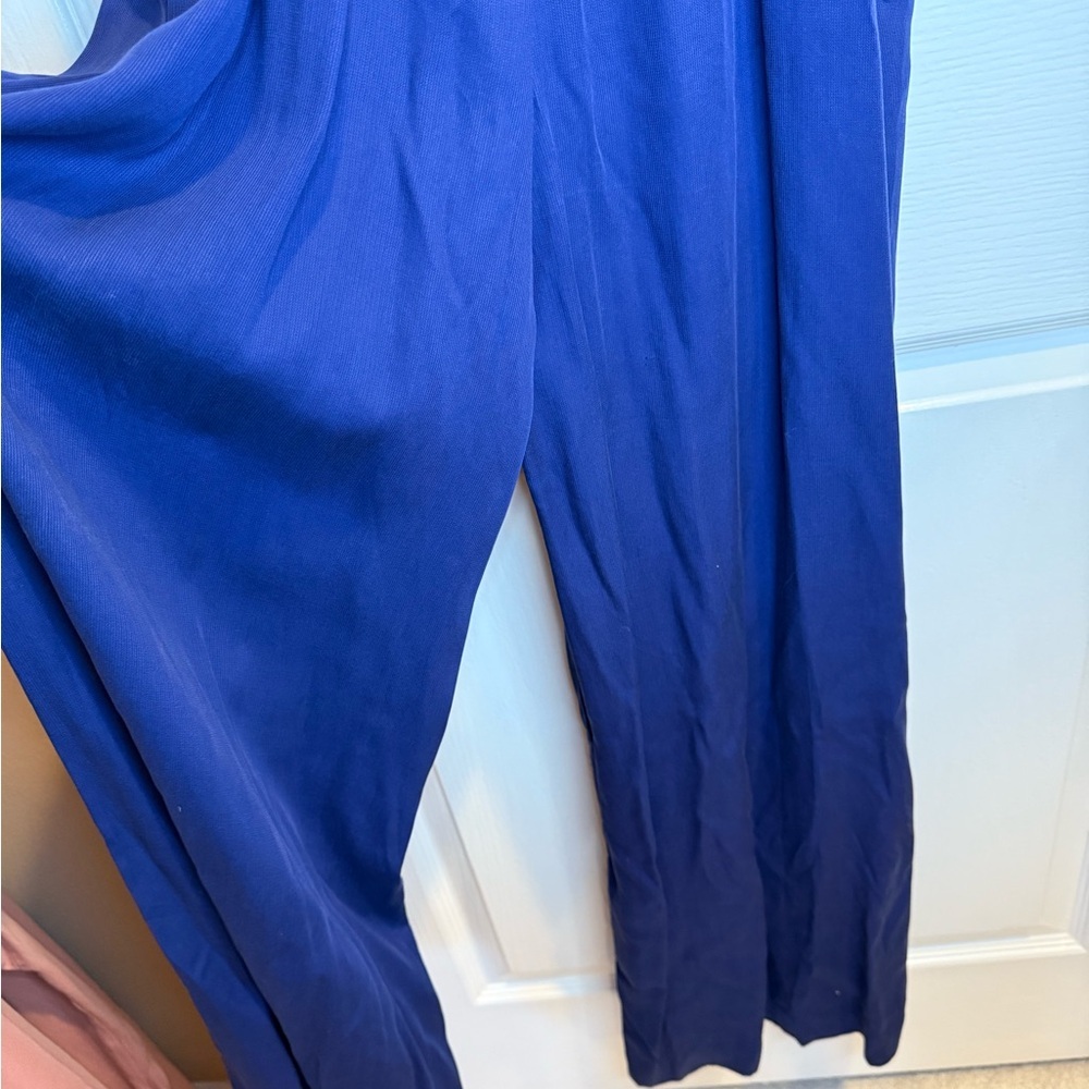 Anthropologie Navy Blue White Strap Wide Leg Jumpsuit Size M - Picture 6 of 10